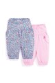 JoJo Maman Bebe Set 2 perechi de pantaloni de bumbac, fete, cu dungi si floricele, Multicolor Fete