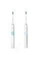 Philips Sonicare Set de 2 periute electrice sonice  ProtectiveClean HX6809/35, 62000 miscari/minut, 1 mod de curatare, 2 intensitati, functie Brush Sync, senzor presiune, toc de transport, 2 capete de periere, Alb Femei