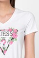 GUESS JEANS Tricou cu decolteu in V si imprimeu logo Femei