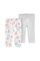 Carter's Set de 2 perechi de pantaloni din bumbac organic, Gri deschis melange/Alb/Roz Fete