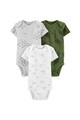 Carter's Set de 3 body-uri din bumbac organic cu model cu animale, Gri deschis/Alb/Verde militar Baieti