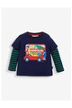 JoJo Maman Bebe Bluza cu aspect 2in1, imprimeu Dino Bus Tour, bleumarin Baieti