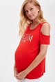 DeFacto Tricou cu decupaje pe umar si imprimeu text, pentru gravide Femei