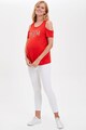 DeFacto Tricou cu decupaje pe umar si imprimeu text, pentru gravide Femei