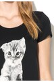 Hector et Lola Tricou negru cu imprimeu cu pisica Abondance Femei