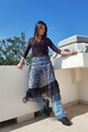 LIN APPAREL Rochie transparenta din tul cu aplicatii in forma de stea Femei