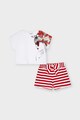 Mayoral Set 2 piese cu pantaloni scurti si tricou, fete, cu dungi si imprimeu, Roz/Alb Fete