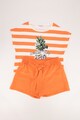 Mayoral Set 2 piese cu tricou si pantaloni scurti, fete, cu dungi si imprimeu ananas, Oranj persan/Alb Fete