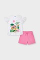 Mayoral Set 2 piese cu pantaloni scurti si tricou, fete, cu imprimeu grafic, Galben/Alb Fete