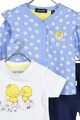 Blue Seven Set 3 piese cu tricou, cardigan si pantaloni, de bumbac, fete, cu imprimeu, Albastru/Alb/Galben Fete