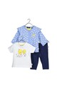 Blue Seven Set 3 piese cu tricou, cardigan si pantaloni, de bumbac, fete, cu imprimeu, Albastru/Alb/Galben Fete