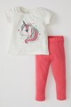 DeFacto Set de tricou si colanti, cu imprimeu Unicorn, 2 piese, Alb/Corai Fete