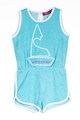 Agatha Ruiz de la Prada Salopeta scurta de catifea cu imprimeu logo, Albastru aqua, 4Y Standard Fete