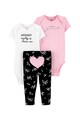 Carter's Set de body-uri cu imprimeu si pantaloni, fete, 3 piese, Roz/Alb/Negru Fete