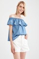 DeFacto Bluza din material chambray cu decolteu pe umeri Femei