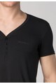 Emporio Armani Черна тениска с шпиц деколте и копчета Мъже