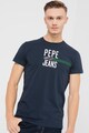 Pepe Jeans London Tricou cu decolteu la baza gatului si imprimeu logo Shelby Barbati