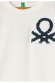 United Colors of Benetton Bluza alb fildes cu logo mare Baieti