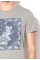 Jack & Jones Tricou slim fit gri melange cu imprimeu frontal Nicholas Barbati