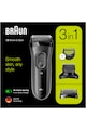 Braun Aparat de ras electric  Series 3 3000BT ProSkin Wet&Dry, MicroComb, cap de tuns, 5 piepteni, Saculet de calatorie, Negru Barbati