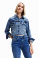 DESIGUAL Jacheta crop de denim cu text pe partea din spate Femei