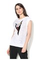 Sisley Tricou alb cu imprimeu cu zone transparente Femei
