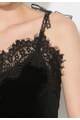 Zee Lane Denim Top negru catifelat cu garnituri de dantela Femei