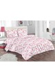 Kring Спален комплект  (чаршаф + плик за завивка + 2 калъфки за възглавница) за легло с размери 160x200 см, 132TC, 100% памук, Сив/Розов Жени