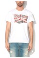 Pepe Jeans London Tricou slim fit alb cu logo si steag Barbati