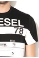 Diesel Tricou negru si alb cu imprimeu frontal Joe Barbati