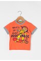 Zee Lane Kids Tricou oranj mandarina si gri melange cu imprimeu grafic Baieti