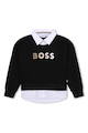 BOSS Kidswear BOSS, Logómintás pulóver kontrasztos részletekkel Lány