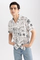 DeFacto Памучна риза с щампа и къси ръкави Мъже