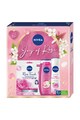 Nivea ajándék szett: Nivea Rose Touch szalvéta maszk, 1 db + Nivea Joy of Life tusfürdő, 250 ml + Nivea Fresh Rose Touch női dezodor spray, 150 ml női