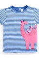 JoJo Maman Bebe Tricou albastru in dungi cu aplicatie cu dinozaur Fete