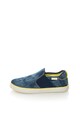 Geox Pantofi slip-on albastru stins cu verde lime de denim Kiwi Baieti