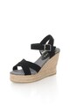 SUPERDRY Sandale wedge tip espadrile negre de piele intoarsa Isabella Femei