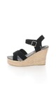 SUPERDRY Sandale wedge tip espadrile negre de piele intoarsa Isabella Femei