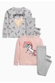 NEXT Set de pijamale gri cu roz cu imprimeu cu inorog - 2 perechi Fete