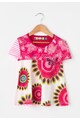 DESIGUAL Tricou alb cu fucsia si imprimeu Columbia Fete