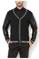 Versace Jeans Cardigan regular fit negru cu maneci de piele sintetica Barbati