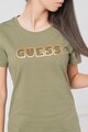 GUESS Tricou cu decolteu la baza gatului, cu logo Femei