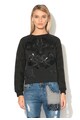 DESIGUAL Bluza sport neagra cu maneci de jacquard Flowers Femei