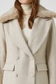 KOTON Kockás gyapjútartalmú kabát levehető műszőrme szegéllyel női