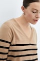 Mango V-nyakú csíkos pulóver női