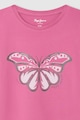 Pepe Jeans London Памучна тениска с шарка на пеперуда Момичета