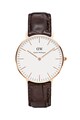 Daniel Wellington Ceas auriu rose cu o curea maro inchis din piele Femei