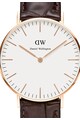 Daniel Wellington Ceas auriu rose cu o curea maro inchis din piele Femei