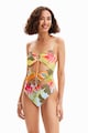 DESIGUAL Costum de baie cu imprimeu tropical si decupaje Femei