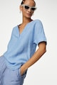 Marks & Spencer Раирана ленена блуза с къси ръкави Жени